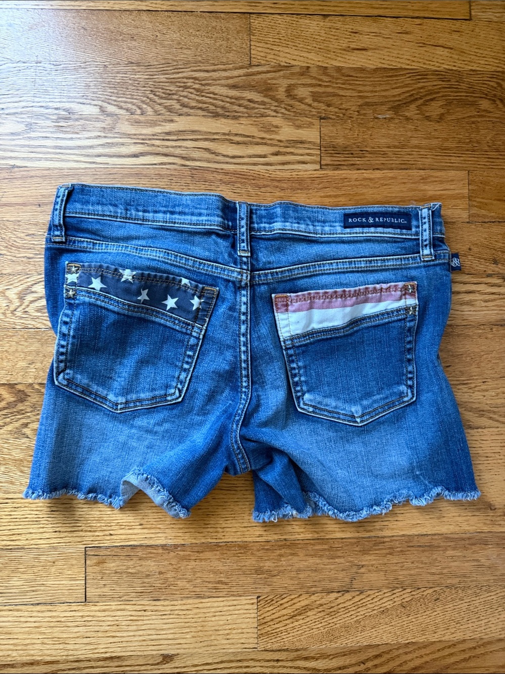 Rock & Republic Blue Denim Women's Jeans with Americana flag Pocket Detail